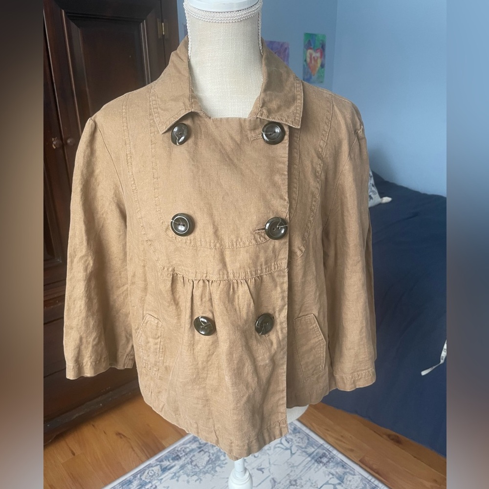 Mossimo Cropped Jacket or Top-100% Linen-Brown-XL